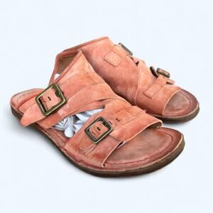 A.S.98 Tavon Leather Slide Sandals Orange Suede Buckle Eur Size 38 Boho Comfort
